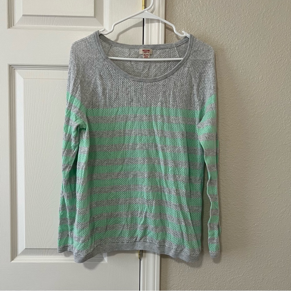 Mossimo Supply Co. Gray & Mint Green Striped Open Knit Sweater - XXL